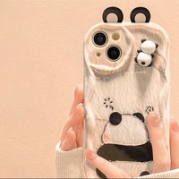 Coque de téléphone 3D stéréo en TPU en forme de panda avec double pendentif oreilles pour iPhone 17 Pro Max 16 15 14 Plus 13 12 11 XR – Housse mignonne