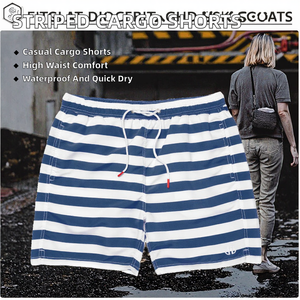 Coarse-Striped <b>Yarn</b>-Dyed Knitted Drawstring Cargo Shorts High Waist Casual Men's Waterproof Breathable Anti-Wrinkle Eco-Friendly - Product Image 2