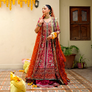 Ensemble Anarkali Lehenga en Soie Brodé Style Banarasi, Tenue de Mariage Indienne avec Dupatta pour la Mariée, Infroissable et Séchage Rapide - Product Image 1