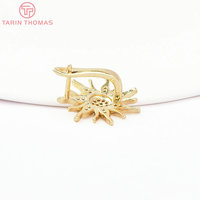 Vente en gros de fermoirs d'oreilles en laiton couleur or 18 carats avec zircon, en forme de tournesol, de haute qualité, finis, pour la fabrication de bijoux