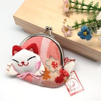 Gros Japon Anime Mignon Zhaocai Chat Tissu Tête De Chat Porte-Monnaie Femmes Dessin Animé Clé Sac Heureux Maison Portable Portefeuille
