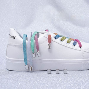 Olian Elastische Schoenveters Zonder Stropdas Schoenveters Plat Regenboog Goud Glitter Elastiekjes Capsule Schoenveter Voor Sneakers - Product Image 3