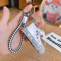 Porte-clés Chaussures en Toile Mignonnes avec Strass, Couleur Bonbon, en Cuir 3D, Effet Bling