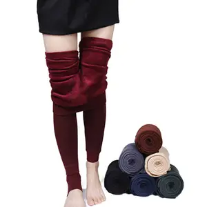 Mallas gruesas de invierno de gran tamaño de grosor personalizado, más forro polar opaco, estribo, pantimedias cálidas de piel con forro negro para mujer, Pantalones