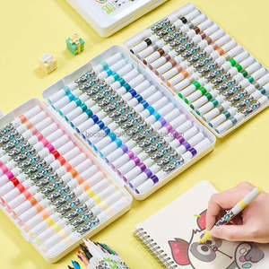 Juego de rotuladores acrílicos de doble punta, fácil de lavar para dibujar, <span class=keywords><strong>Material</strong></span> plástico con juego de embalaje para rotuladores artísticos - Product Image 1