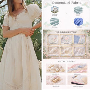 Abito lungo estivo da donna in cotone jacquard, bianco, con maniche corte a sbuffo, scollatura frontale con laccetti, effetto velato e liscio, per il tempo libero - Product Image 3