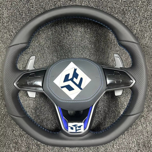 Volant en cuir semi-perforé R <span class=keywords><strong>Line</strong></span> Golf 8 pour VW Volkswagen Golf 8 MK8 8R R Gti Gtd Jetta <span class=keywords><strong>Tiguan</strong></span> Polo Passat CC B7 B8 - Product Image 1