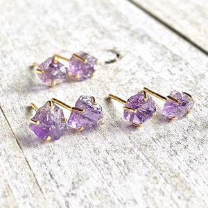 LS-A2453 Natural Raw <strong>Amethyst</strong> <strong>Studs</strong> <strong>Earrings</strong>,February Birthstone Gift <strong>Earring</strong> Gemstone <strong>Studs</strong> <strong>Earring</strong> Jewelry Wholesale - Product Image 1