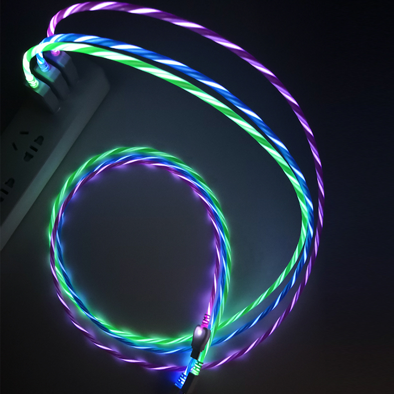 Кабель зарядного устройства для телефона, зарядный кабель Micro USB со светодиодной подсветкой, USB-кабель для устройства Android