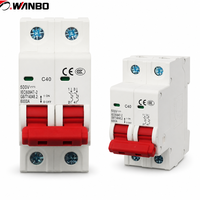 Disjoncteur miniature DC solaire Wanbo-5012P 500V 1000V 6kA à poignée rouge et LED verte, certifié CCC CE, pour rail DIN