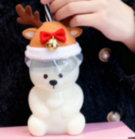 Gobelet en verre Bearista 2026 avec motif ours en peluche, résistant aux hautes températures, avec couvercle et paille, pour adultes