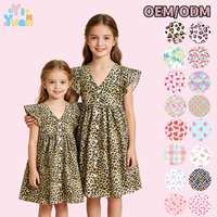 Robe d'été décontractée pour petites filles, motif léopard, manches volantées, col en V, boutons sur le devant, jupe trapèze, design personnalisé