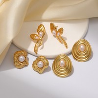 Anting-anting tusuk mewah antialergi dari baja tahan karat dengan desain tetesan air, bunga, mutiara, dan geometris yang berlebihan untuk wanita