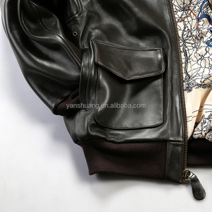 Factory <strong>Custom</strong> Thick Sheepskin <strong>Ma</strong>-1 Flight Genuine Leather Jacket Men Loose Fit Stand Collar Winter Season Fashion Logo - Product Image 3