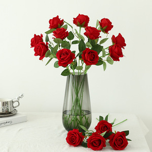 Rose artificielle à tige unique en velours, fleur en plastique et soie, blanche, rose, bleue, rouge, décoration pour la maison et les mariages - Product Image 3