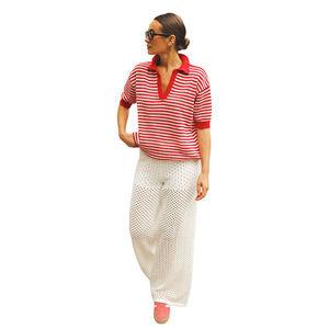 Polo de Punto a Rayas Rojas y Blancas para Mujer, Manga Corta, Ropa de Trabajo Informal 2026 - Product Image 5