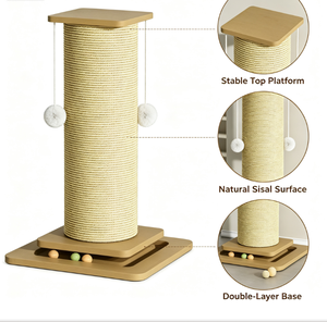 เสาข่วนแมวไม้ป่านศรนารายณ์พร้อมที่นอนและของเล่นห้อยสำหรับแมวในบ้าน - Product Image 4