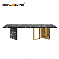 Ensemble de table à manger de luxe sur mesure en acier inoxydable italien et marbre, 6 places, 4 chaises, pour salle à manger de villa