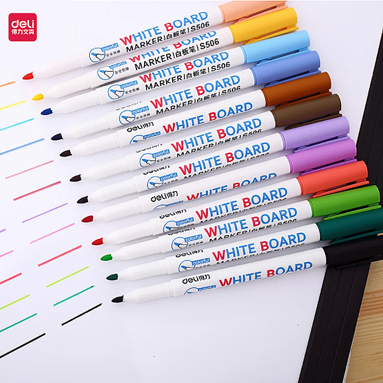 Набор ручек для белой доски DELI 12/8, тонкий наконечник, нетоксичный, маркер для химчистки, офисные принадлежности