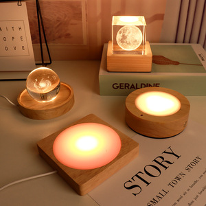 Base <span class=keywords><strong>de</strong></span> lumière LED en bois USB pour panneaux acryliques, support <span class=keywords><strong>de</strong></span> lampe <span class=keywords><strong>de</strong></span> <span class=keywords><strong>nuit</strong></span> RVB ambiante, support <span class=keywords><strong>de</strong></span> lumière d'affichage artisanal rond et carré - Product Image 5