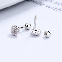 Anting-anting kancing bunga bulat perak sterling 925 zircon, anting-anting manis