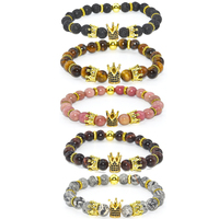 2025 hommes à la mode pierre volcanique perlée pour Bracelet Style classique or couronne charme pierre naturelle Jade bijoux pour l'Islam