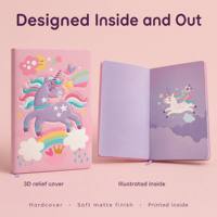 Carnet en plastique 3D gaufré licorne, couverture rose mate douce au toucher avec coins arrondis, journal scolaire personnalisable pour enfants