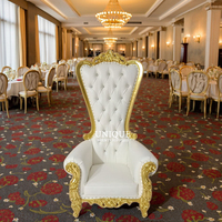 Chaise de trône en cuir doré antique moderne avec cadre en bois de luxe, canapé classique pour fête de mariage, événements, banquets, hôtels
