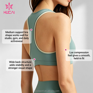 Débardeur de <span class=keywords><strong>sport</strong></span> respirant à col rond personnalisé ODM HUCAI avec logo, dos nageur, couleur contrastante, double couche, soutien-gorge de <span class=keywords><strong>sport</strong></span> pour <span class=keywords><strong>femme</strong></span> - Product Image 3