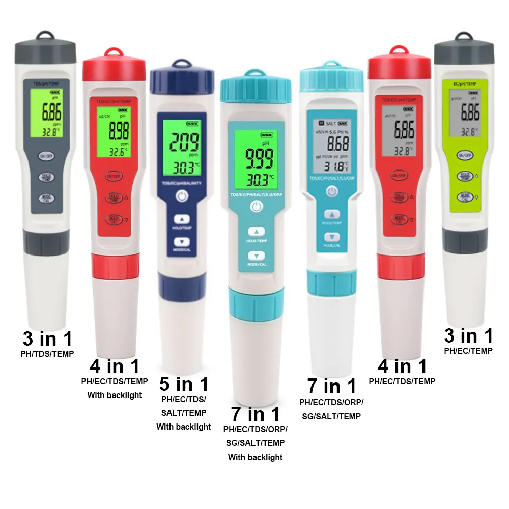 Probador personalizado de calidad del agua 7 en 1, 4 en 1, bolígrafo 3 en 1, tipo sal, ORP, TDS, EC, medidor de PH Digital