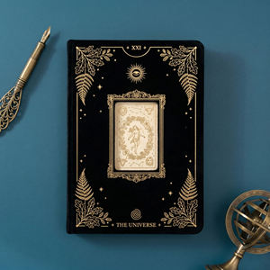 Carnet LABON Gothique en Velours Noir A5, Couverture Rigide, Univers Tarot, Bords Dorés, Cadre <span class=keywords><strong>D</strong></span>écoupé, Cadeau Mystique pour Amoureux des Sorcières - Product Image 1