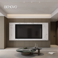Buffet minimaliste en contreplaqué à texture bois intense avec éclairage LED, pour salon, avec quincaillerie de suspension, marque BENOVO