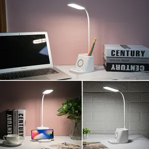Weißes Schreibtisch licht mit Stift halter Schreibtisch lampe mit kabellosem Ladegerät kann Ihre Augen schützen und eine gute Atmosphäre schaffen