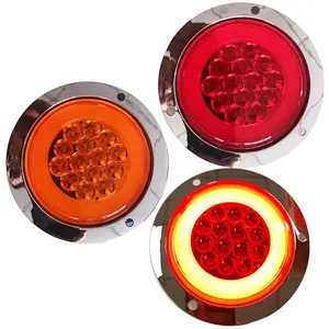 2024 caliente 4 pulgadas LED para Camiones camión Semirremolque luz de freno trasero Y14 estroboscópico rojo ámbar cromado redondo 4 "Lámpara de parada trasera de giro