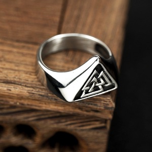 yunnique Men's Nordic Viking Triangle Symbol <b>Ring</b> Stainless Steel Geometric Design Hip Hop Style Gift Jewelry - Product Image 4