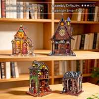 Kit de bibliothèque DIY Magic Book Nook, puzzle en bois 3D, maison de poupée miniature, modèle de construction, serre-livres avec meubles et lumière LED