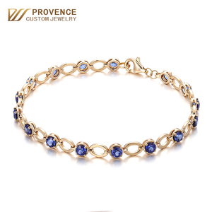 กำไลข้อมือผู้หญิงทองคำแท้ 14k 18k  ฝังแซฟไฟร์ทรงกลมขนาด 3 มม. ผลิตด้วยมือ  งานสั่งทำพิเศษ  ของขวัญวันสำคัญสำหรับสาวๆ  เครื่องประดับคุณภาพสูง - Product Image 1