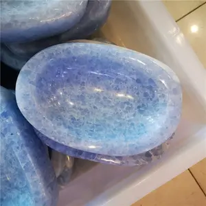 Groothandel Natuurlijke Hand Gesneden Celestite Crystal Quartz Asbak Blue Crystal Craft Edelsteen Kom Healing Voor Home Decoratie