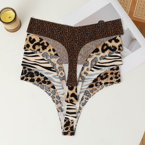 European Leopard Print Sexy Women's <strong>Underwear</strong> Summer Ice Silk Seamless Comfortable Panties <strong>One</strong> Piece Thong Hot <strong>Lady</strong> T-string - Product Image 3