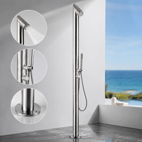 Colonne de douche extérieure autoportante en acier inoxydable SUS304 de qualité supérieure, design moderne, finition brossée, ensemble de douche pour piscine et plage