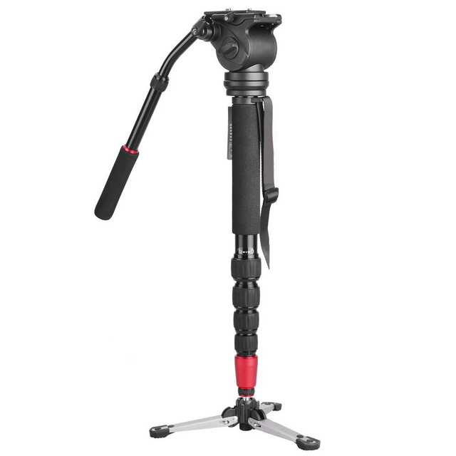 Professional Aluminum Video Monopod Kit with Pan Tilt Fluid Head and 3-Leg Tripod Base for DSLR Video Cameras and Camcorders