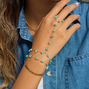 Cadena de mano chapada en oro de 18 quilates, acero inoxidable <span class=keywords><strong>316L</strong></span> con cuentas de turquesa natural, joyería de brazo Boho Chic para mujer - Product Image 1