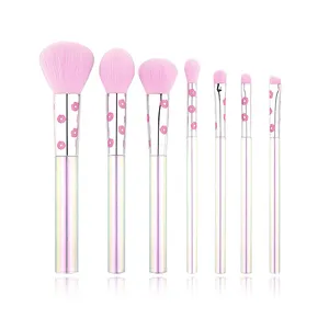 7pcs Best Pink Lip Kawaii Makeup Brush Kit Set With Clear Acrylic Handle