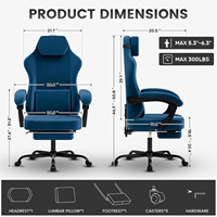 Chaise de bureau ergonomique pour adultes DDP Anji avec support lombaire, appui-tête, dossier haut en tissu, pour ordinateur, jeux vidéo, avec repose-pieds