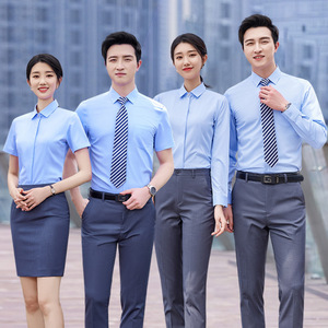 Unisex Stretch Shirt Long And Short Sleeves Solid Color Polyester Workwear For Professional Use - Product Image 1