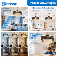 Ventilateur de plafond LED en cristal moderne de 42 pouces avec 3 pales rétractables, moteur DC silencieux et télécommande, prix de gros OEM/ODM