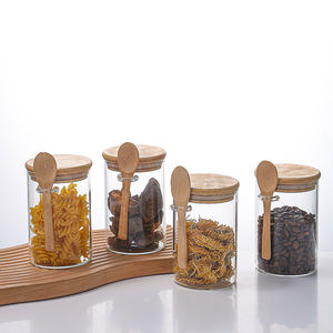 Pot en verre de 450 ml, accessoires de cuisine, réservoir de stockage hermétique en borosilicate, contenants en verre biodégradables pour aliments avec couvercle en bambou et cuillère - Product Image 2