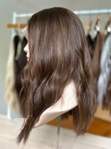 Perruque complète en <span class=keywords><strong>cheveux</strong></span> humains européens bruts de qualité supérieure, avec dentelle HD, brun foncé, invisible et confortable, perruque juive pour femmes - Product Image 3