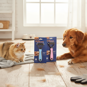 Dimensioni personalizzabili pettine di rimozione peli per animali domestici 17x7cm portatile TPR acciaio inossidabile ABS plastica per cani gatti colori misti facile pulizia - Product Image 3