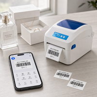 Imprimante d'étiquettes codes-barres pour étiquettes de produits SKU, autocollants codes-barres, imprimante thermique directe de bureau 203 dpi 118 mm USB Bluetooth blanche